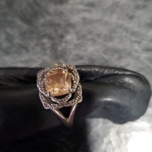 Vintage 925 Sterling Silver Peach Champagne Square Halo Ring NVC7
